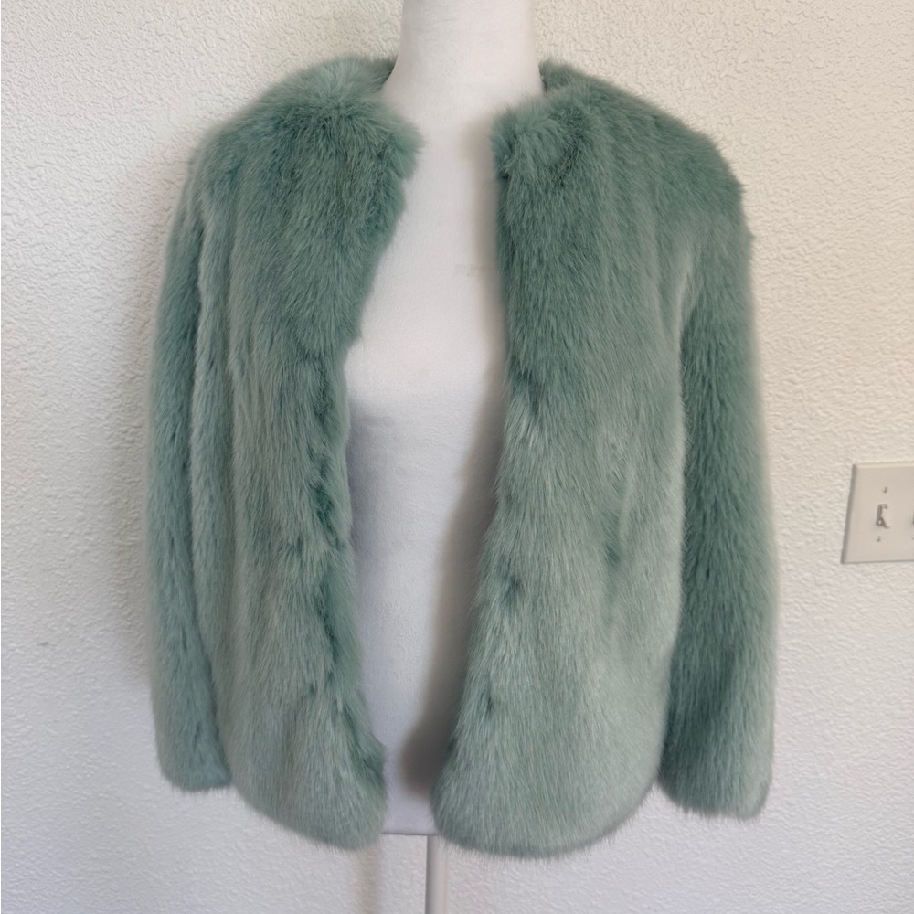 ZARA Sea Foam Green Faux Fur Jacket